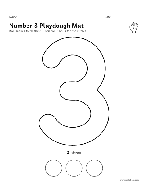 Preview of the printable “Number 3 playdough mat” worksheet: building the number 3 and making 3 balls