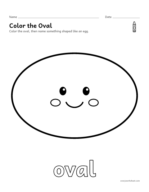 Preview of the printable “Oval coloring page” worksheet: naming and coloring a oval
