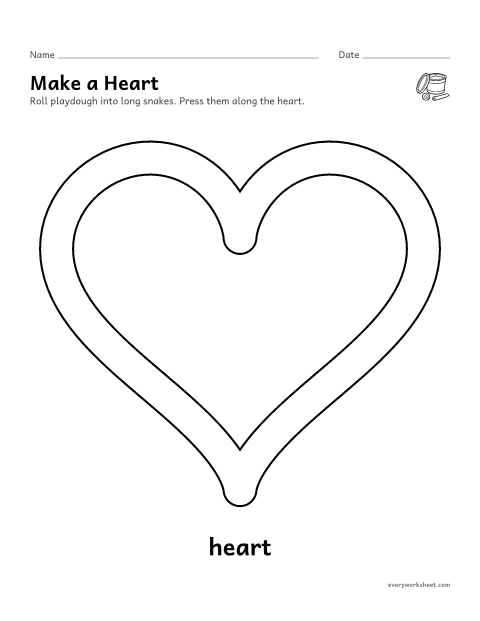 Preview of the printable “Heart playdough mat” worksheet: rolling and pressing playdough to build a heart