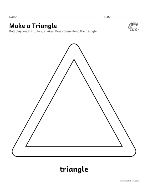 Preview of the printable “Triangle playdough mat” worksheet: rolling and pressing playdough to build a triangle