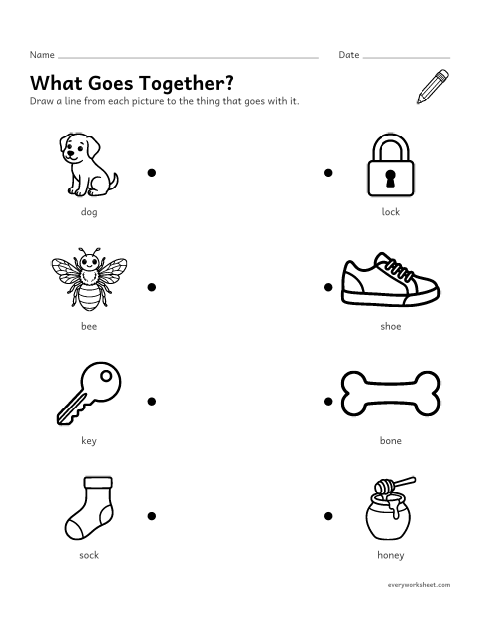 Preview of the printable “Things that go together worksheet” worksheet: matching things that go together