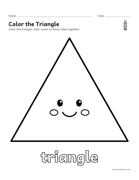 Preview of the printable “Triangle coloring page” worksheet: naming and coloring a triangle