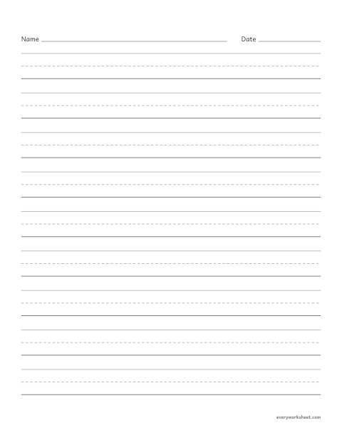 Preview of the printable “Primary writing paper (5/8 inch Lines)” worksheet: writing on kindergarten ruled lines