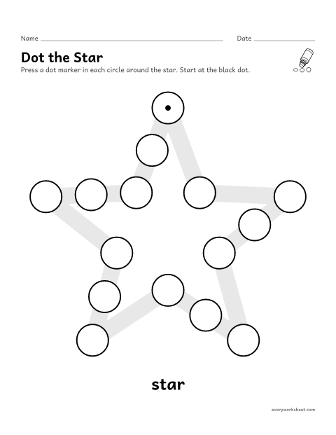 Preview of the printable “Christmas star dot marker page” worksheet: using a dot marker with control around a star shape
