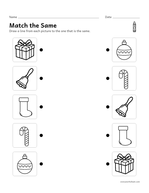 Preview of the printable “Christmas matching for preschool” worksheet: matching the same pictures