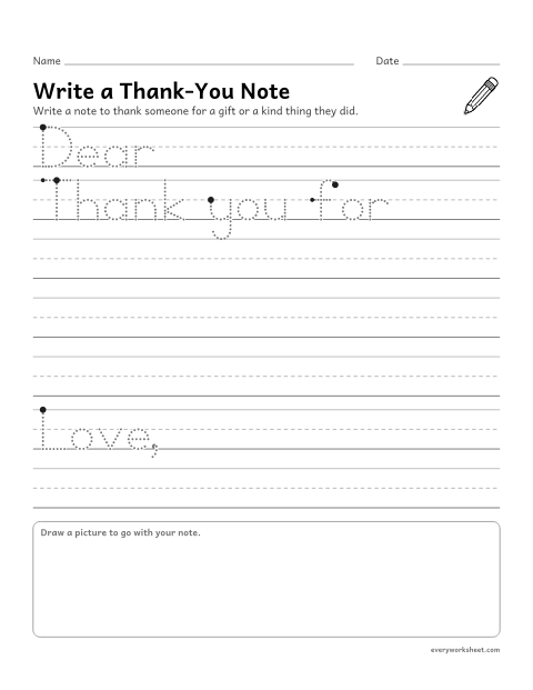 Preview of the printable “Christmas Thank-You note writing template” worksheet: writing a friendly thank-you note with a greeting and a closing