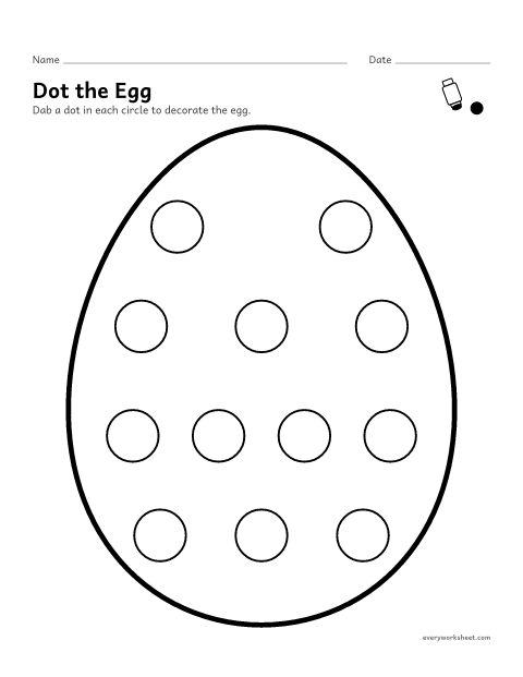 Preview of the printable “Easter egg dot marker page” worksheet: dabbing a dot marker inside each circle