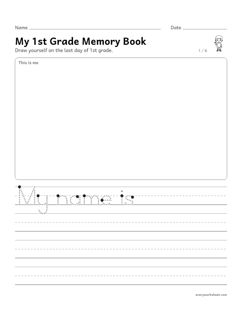 Preview of the printable “1st grade memory book” worksheet: recalling the school year and writing about it
