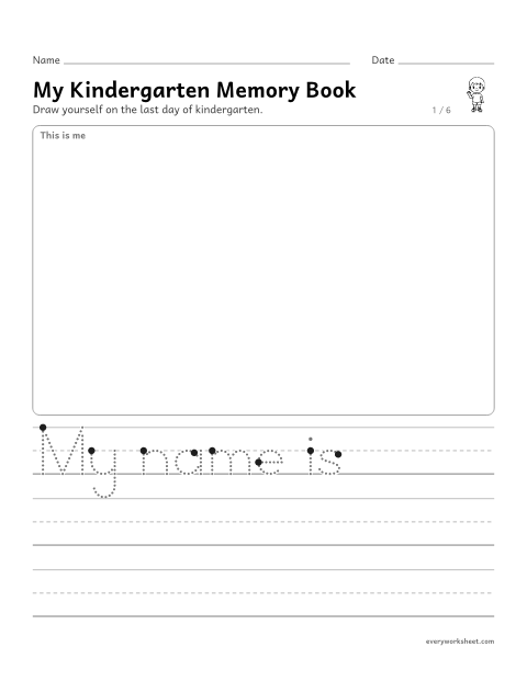 Preview of the printable “Kindergarten memory book” worksheet: recalling the school year with drawings and words
