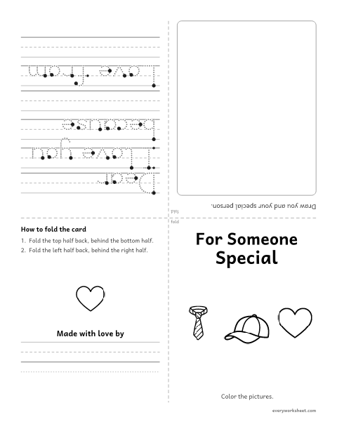 Preview of the printable “Someone special card (Father's Day)” worksheet: writing a card with a reason (I love you because ...)