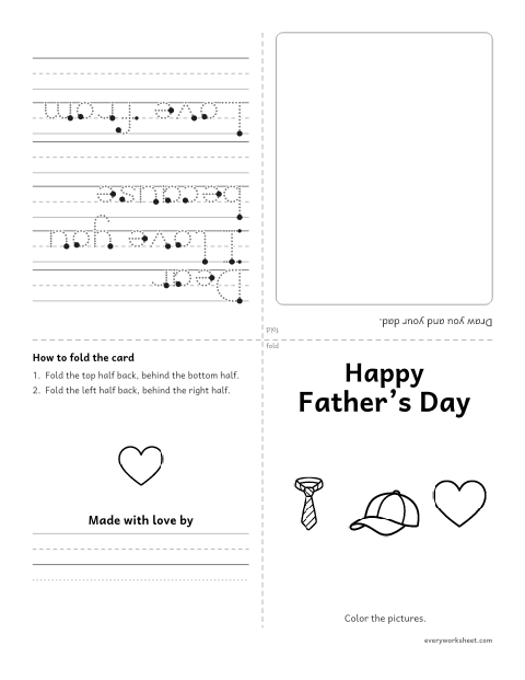 Preview of the printable “Father's day card to color and write” worksheet: writing a card with a reason (I love you because ...)