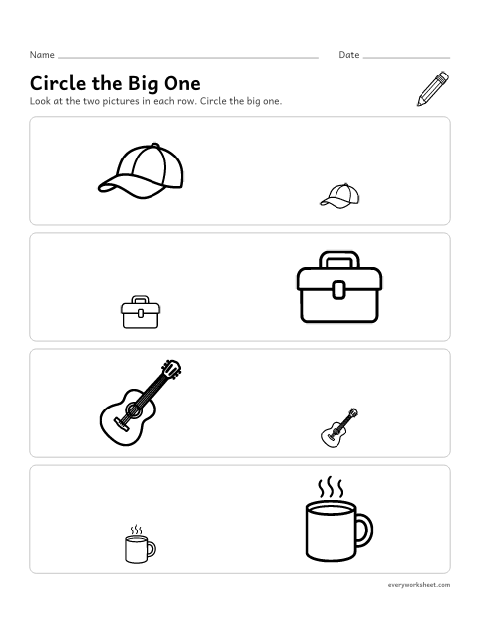 Preview of the printable “Father's day big and small” worksheet: comparing two pictures and finding the bigger one