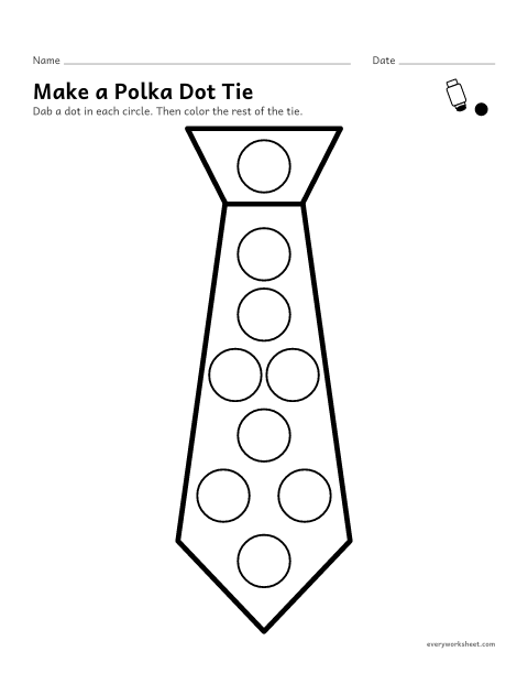 Preview of the printable “Polka dot tie dot marker page” worksheet: dabbing a dot marker inside each circle