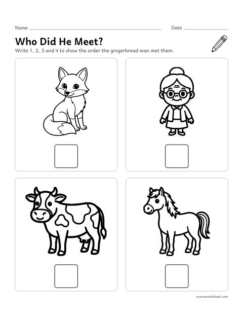 Preview of the printable “Gingerbread man Sequencing: number the pictures” worksheet: retelling a story in order