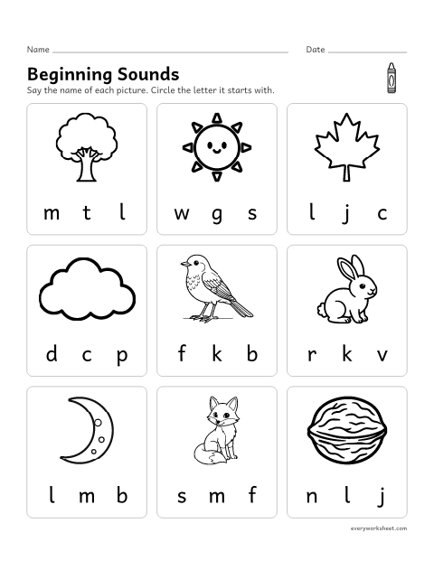 Preview of the printable “Groundhog day beginning sounds” worksheet: naming the first sound of a word and the letter that spells it