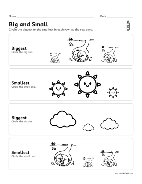 Preview of the printable “Groundhog day big and small” worksheet: comparing size: biggest and smallest