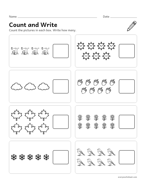 Preview of the printable “Groundhog day count and write” worksheet: counting up to 10 objects and writing the number