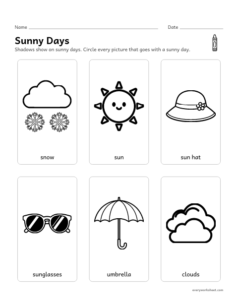 Preview of the printable “Groundhog day sunny or cloudy for preschool” worksheet: telling sunny from cloudy weather
