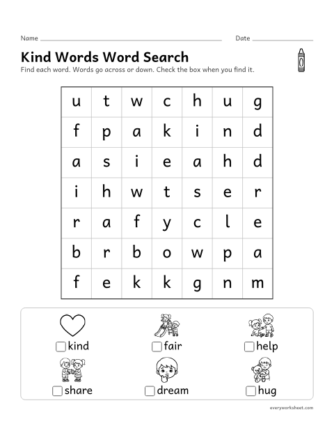 Preview of the printable “MLK day word search for kindergarten” worksheet: finding and reading short words