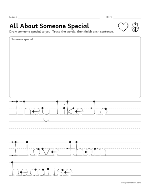 Preview of the printable “All about someone Special: draw and write (Mother's Day)” worksheet: drawing and writing facts about a grown-up