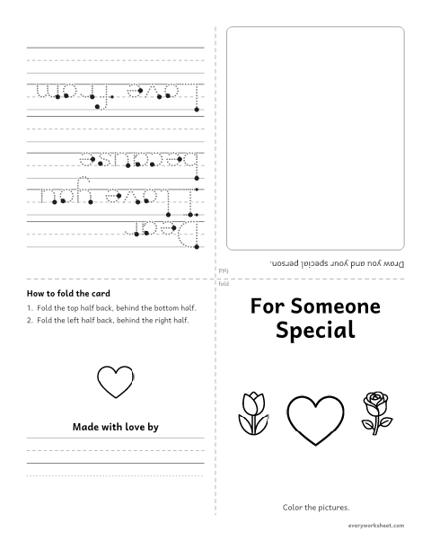 Preview of the printable “Someone special card (Mother's Day)” worksheet: writing a card with a reason (I love you because ...)