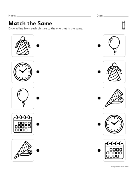 Preview of the printable “New year matching for preschool” worksheet: matching the same pictures
