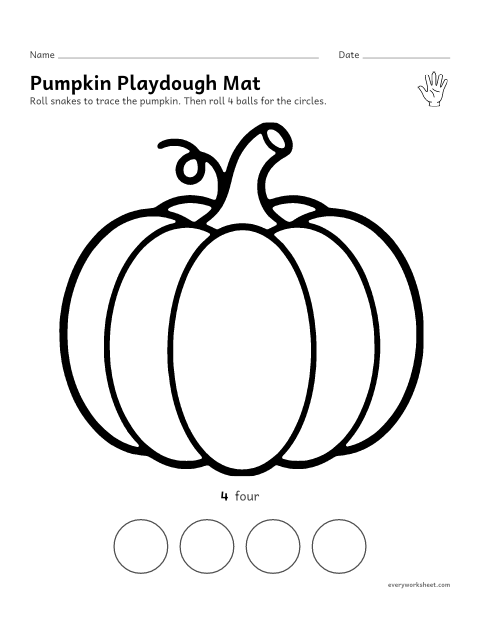 Preview of the printable “Pumpkin playdough mat” worksheet: rolling and pressing playdough along a big pumpkin outline
