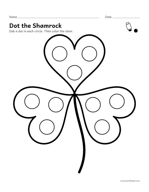 Preview of the printable “Shamrock dot marker page” worksheet: dabbing a dot marker inside each circle