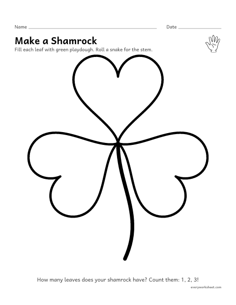 Preview of the printable “Shamrock playdough mat” worksheet: pressing and rolling playdough to fill a big shape