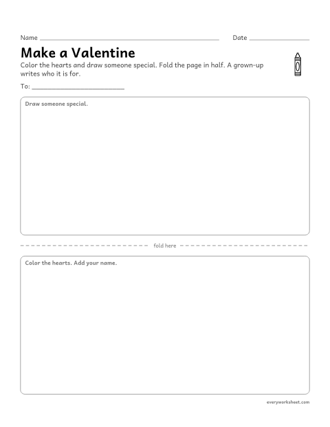 Preview of the printable “Valentine card for preschool to color and give” worksheet: making a card for someone special