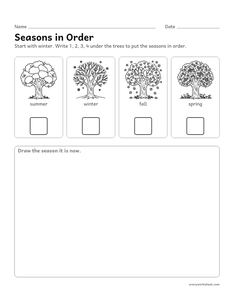 Preview of the printable “Seasons Sequence: put the seasons in order” worksheet: putting the four seasons in order