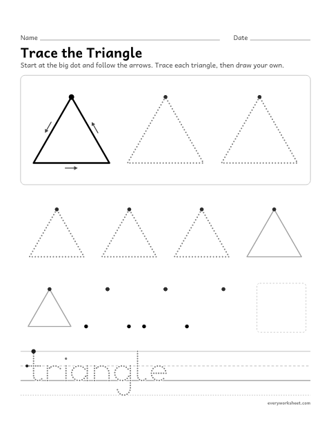 Preview of the printable “Trace the triangle” worksheet: tracing and drawing a triangle
