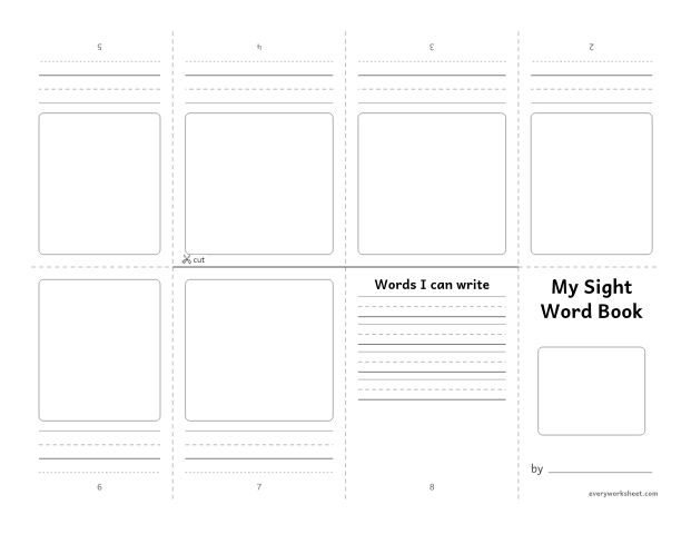 Preview of the printable “My sight word Book: blank mini book” worksheet: writing and drawing a sight word book