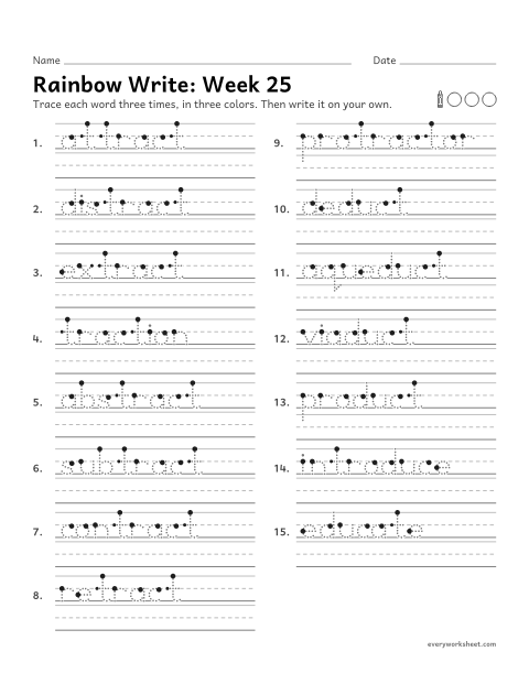 Preview of the printable “Rainbow Write: week 25 (Latin roots: tract and duct)” worksheet: tracing and writing spelling words with the Latin roots tract (pull) and duc or duct (lead), as in attract and aqueduct
