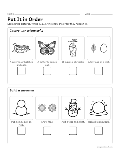 Preview of the printable “Story Sequencing: 4-Step pictures 3” worksheet: putting four pictures in story order