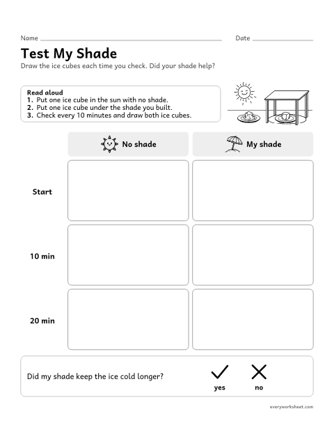 Preview of the printable “Test a shade structure record sheet” worksheet: testing a shade structure