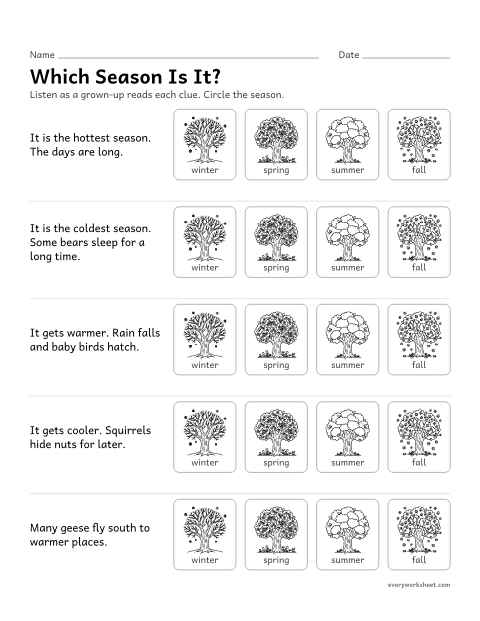 Preview of the printable “What changes in each Season: weather and animals” worksheet: matching changes in weather and animals to the season